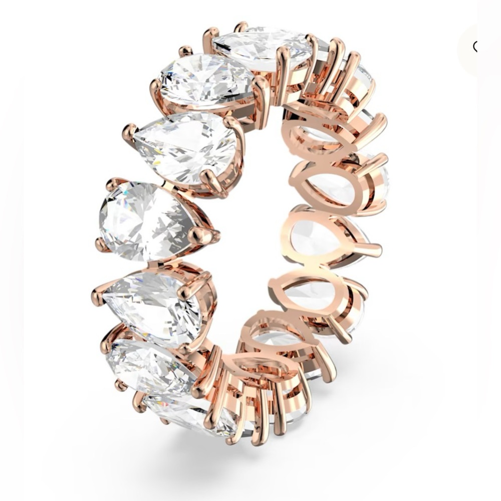 Swarovski Rose Gold Vittore Ring, Drop Cut, Clear Stones, 7/55, New, Swan Signed